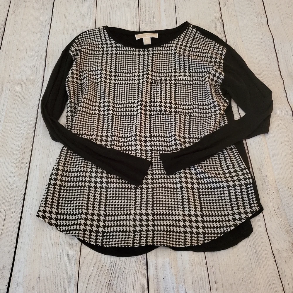Michael Kors Long Sleeve Houndstooth Top